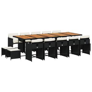 vidaXL Ensemble &agrave; manger de jardin 15 pcs coussins noir r&eacute;sine tress&eacute;e