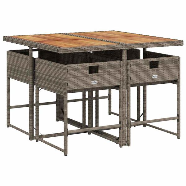 vidaXL Ensemble &agrave; manger de jardin 5 pcs coussins gris r&eacute;sine tress&eacute;e