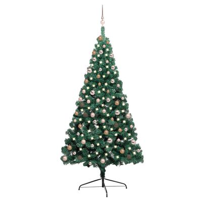 vidaXL Demi-arbre de Noël artificiel avec LED et boules Vert 210 cm
