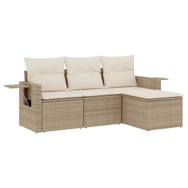 vidaXL Salon de jardin avec coussins 4 pcs beige r&eacute;sine tress&eacute;e