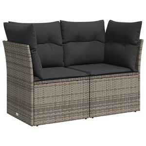 vidaXL Canap&eacute; de jardin 2 places avec coussins gris r&eacute;sine tress&eacute;e