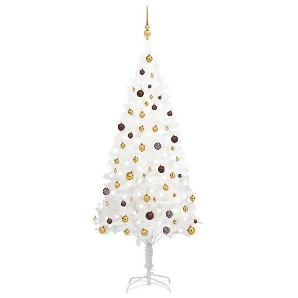 vidaXL Arbre de No&euml;l artificiel pr&eacute;-&eacute;clair&eacute; et boules blanc 210 cm
