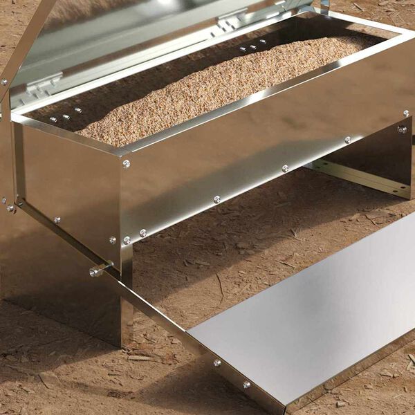 vidaXL Nourrisseur &agrave; p&eacute;dale pour poules Argent 48,5 x 39,5 x 19 cm