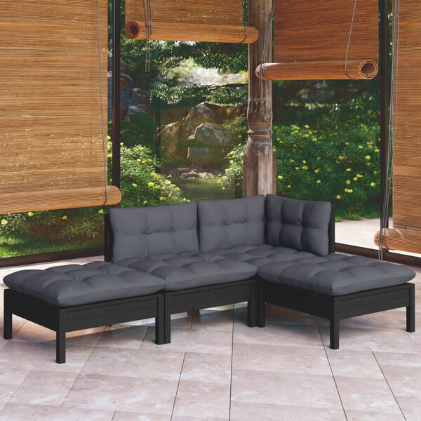 vidaXL Salon de jardin 4 pcs avec coussins bois de pin massif