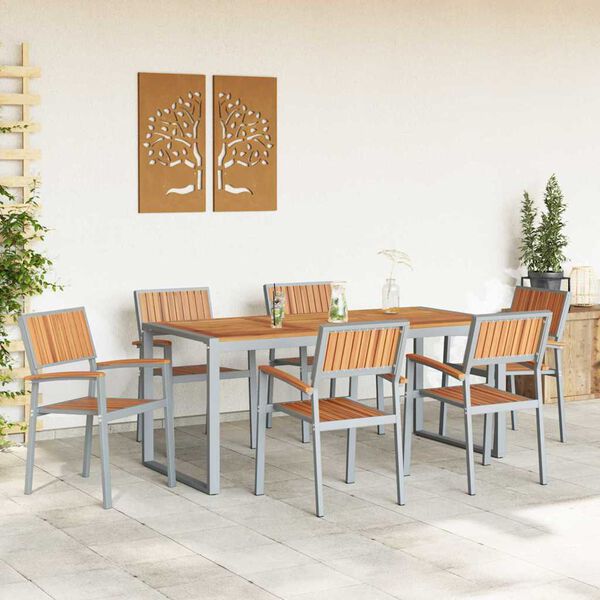vidaXL Ensemble de salle &agrave; manger pour jardin 7 pcs Gris