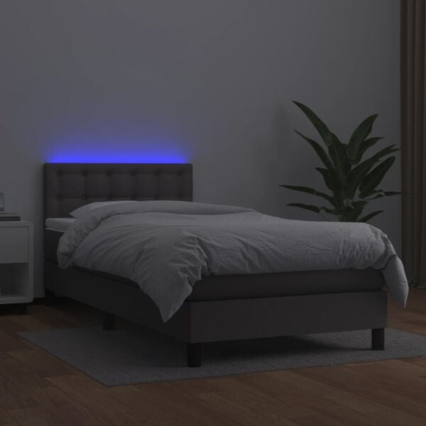 vidaXL Sommier &agrave; lattes de lit avec matelas et LED Gris 90x200 cm