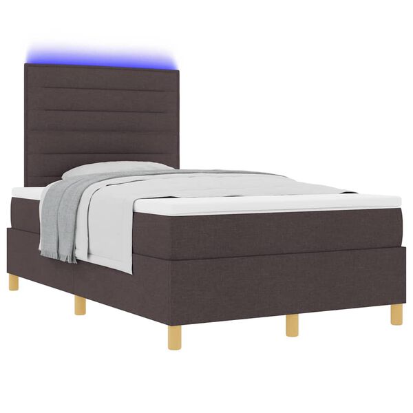 vidaXL Lit &agrave; ressort LED avec matelas Marron fonc&eacute; 120 x 200 cm tissu