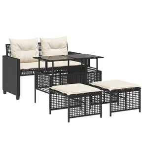 vidaXL Salon de jardin avec coussins 4 pcs noir r&eacute;sine tress&eacute;e verre