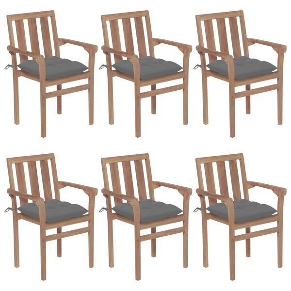 vidaXL Chaises de jardin empilables avec coussins lot de 6 Teck solide