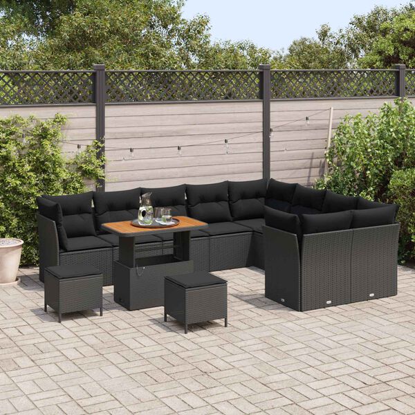 vidaXL Ensemble de canap&eacute; de jardin 12 pcs Noir polyrotin