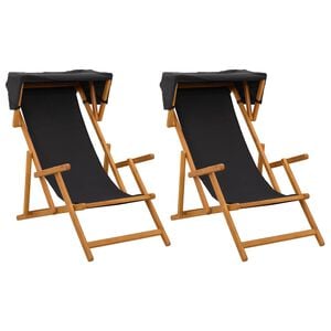 vidaXL Chaise Longue 2 pcs 3 Position Bois d'eucalyptus massif Noir
