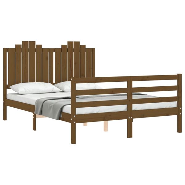 vidaXL Cadre de lit sans matelas marron miel 140x190 cm bois massif
