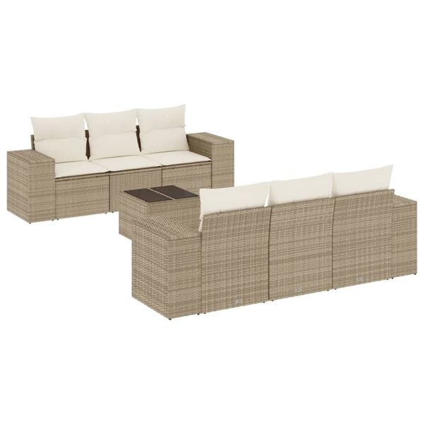 vidaXL Salon de jardin avec coussins 7 pcs beige r&eacute;sine tress&eacute;e