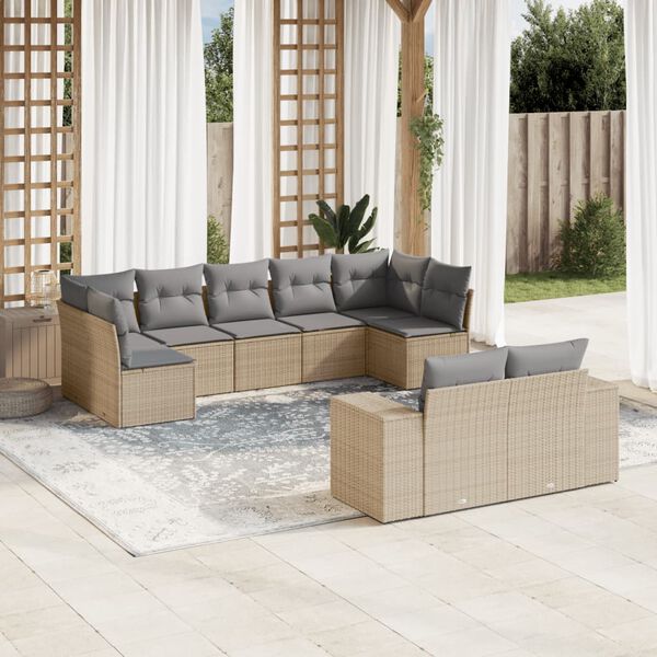 vidaXL Salon de jardin avec coussins 9 pcs beige r&eacute;sine tress&eacute;e