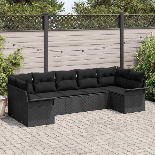vidaXL Ensemble de canap&eacute; de jardin avec coussin 7 pcs Noir polyrotin