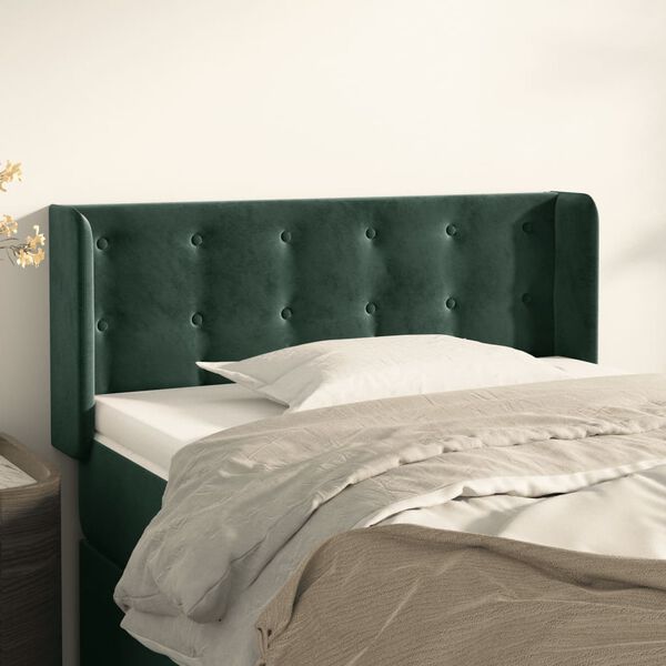 vidaXL T&ecirc;te de lit avec oreilles Vert fonc&eacute; 83x16x78/88 cm Velours