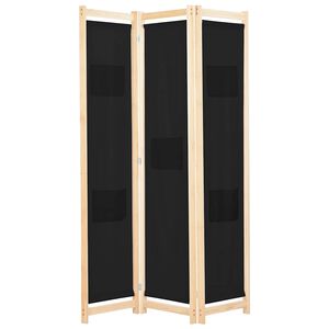 vidaXL Cloison de s&eacute;paration 3 panneaux Noir 120x170x4 cm Tissu