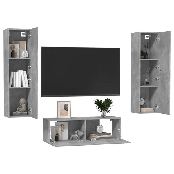 vidaXL Ensemble de meubles TV 3 pcs Gris b&eacute;ton Bois d'ing&eacute;nierie
