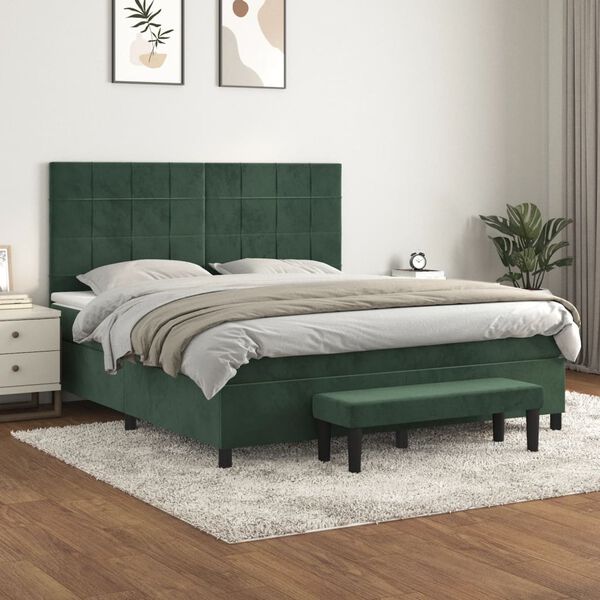 vidaXL Sommier &agrave; lattes de lit et matelas Vert fonc&eacute; 180x200cm Velours
