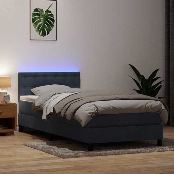 vidaXL Sommier &agrave; lattes de lit et matelas et LED gris fonc&eacute; 90x210 cm velours