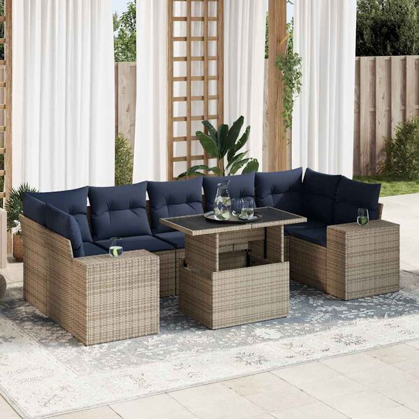 vidaXL Salon de jardin avec coussins 8 pcs gris résine tressée acacia
