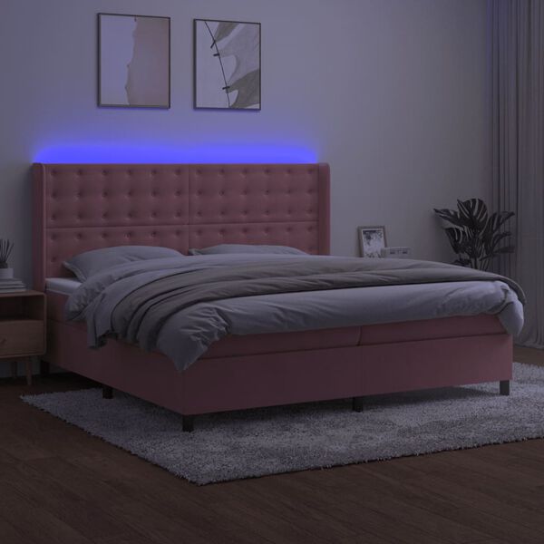 vidaXL Sommier &agrave; lattes de lit matelas et LED Rose 200x200 cm Velours
