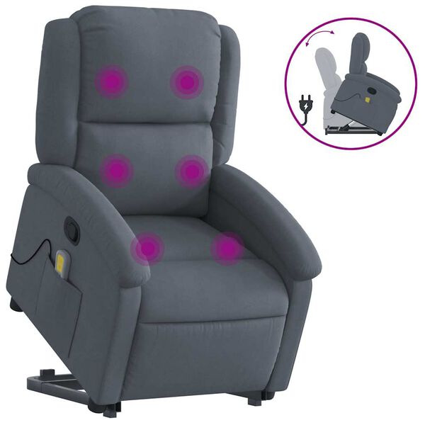 vidaXL Fauteuil de massage inclinable Gris fonc&eacute; Velours