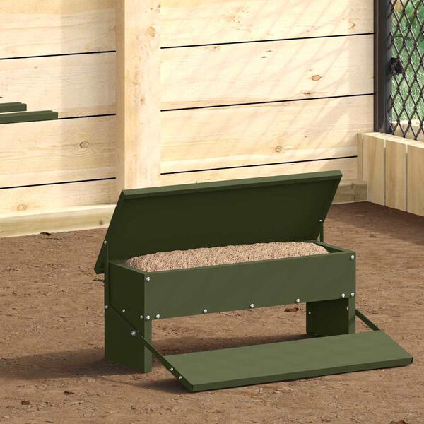 vidaXL Nourrisseur à pédale pour poules Vert olive 48,5 x 39,5 x 19 cm