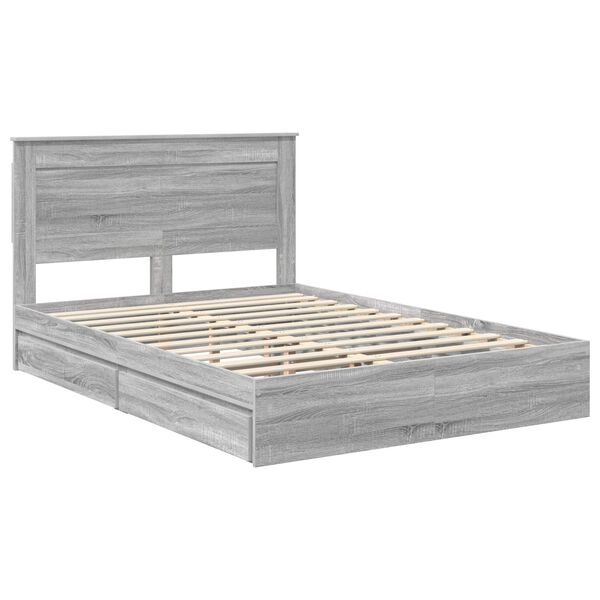 vidaXL Lit de Rangement Gris Sonoma 160 x 200 cm Bois d'ing&eacute;nierie