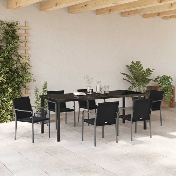 vidaXL Ensemble de salle &agrave; manger pour jardin 7 pcs Noir et gris