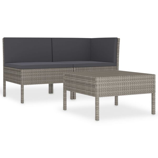 vidaXL Salon de jardin 3 pcs avec coussins R&eacute;sine tress&eacute;e Gris