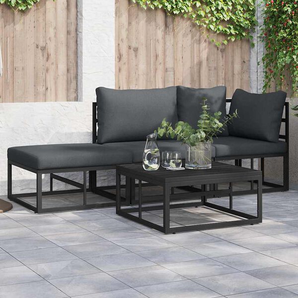 vidaXL Ensemble de canapé de jardin avec coussin 3 pcs Noir Aluminium