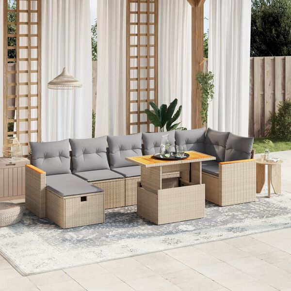 vidaXL Salon de jardin avec coussins 8 pcs beige r&eacute;sine tress&eacute;e