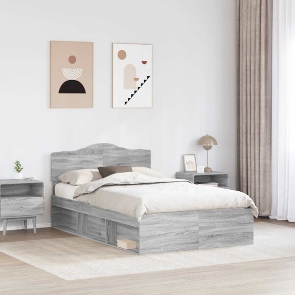 vidaXL Cadre de lit Gris Sonoma 135 x 190 cm Bois de pin massif