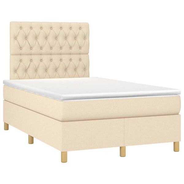 vidaXL Sommier &agrave; lattes de lit avec matelas cr&egrave;me 120x190 cm tissu