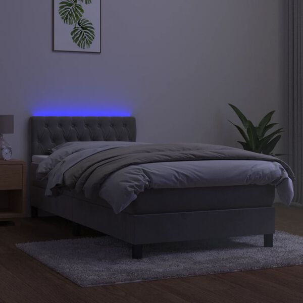 vidaXL Sommier &agrave; lattes de lit avec matelas et LED Gris clair 90x200cm