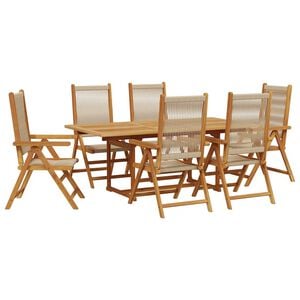 vidaXL Ensemble &agrave; Manger de jardin 7 pcs beige polypropyl&egrave;ne et bois