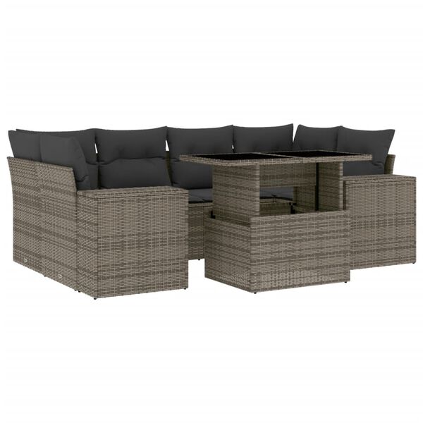 vidaXL Salon de jardin avec coussins 7 pcs gris r&eacute;sine tress&eacute;e