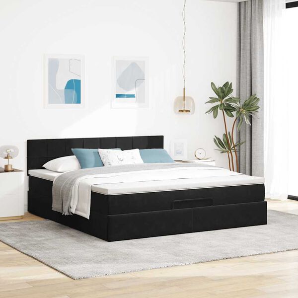 VidaXL Cadre de lit ottoman avec matelas noir 180x200 cm velours