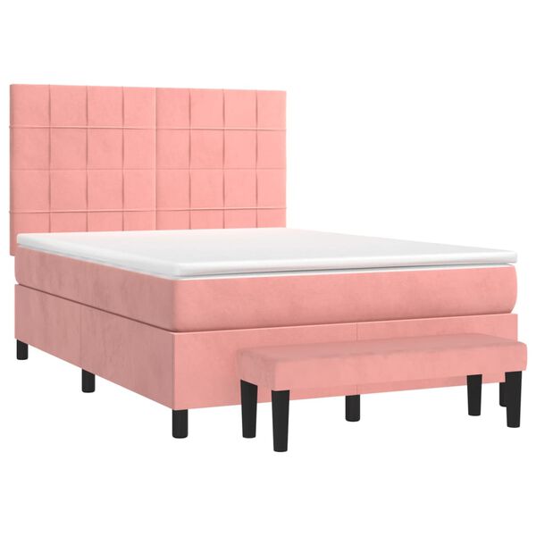 vidaXL Sommier &agrave; lattes de lit avec matelas Rose 140x190 cm Velours