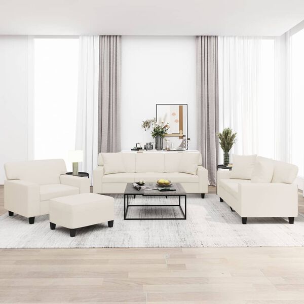 vidaXL Ensemble de canap&eacute;s 4pcs oreillers et coussins Cr&egrave;me Similicuir