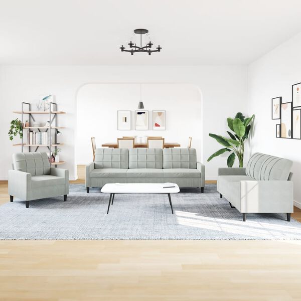 vidaXL Ensemble de canap&eacute;s 4 pcs avec coussins Gris clair Velours