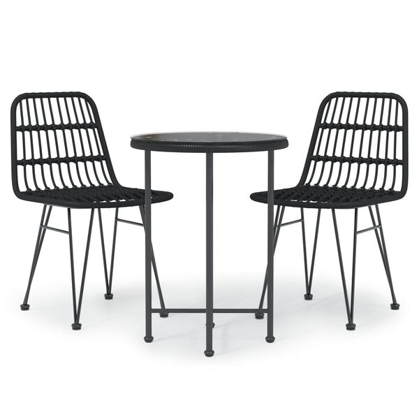 vidaXL Ensemble &agrave; manger de jardin 3 pcs Noir R&eacute;sine tress&eacute;e