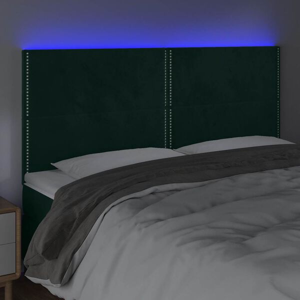vidaXL T&ecirc;te de lit &agrave; LED Vert fonc&eacute; 160x5x118/128 cm Velours