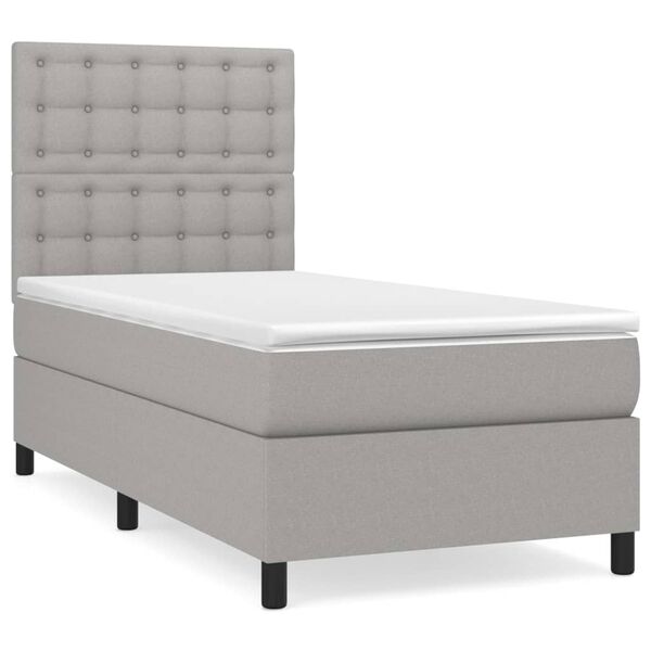vidaXL Sommier &agrave; lattes de lit et matelas Gris clair 90x190 cm Tissu
