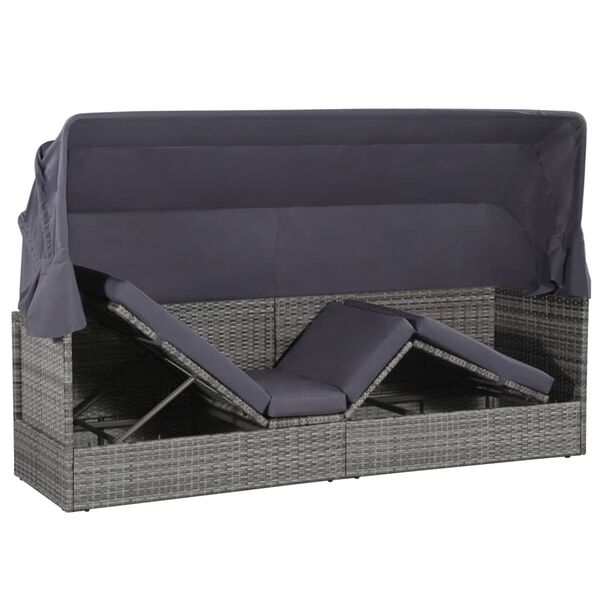 vidaXL Lit de jardin avec auvent Gris 205x62 cm R&eacute;sine tress&eacute;e