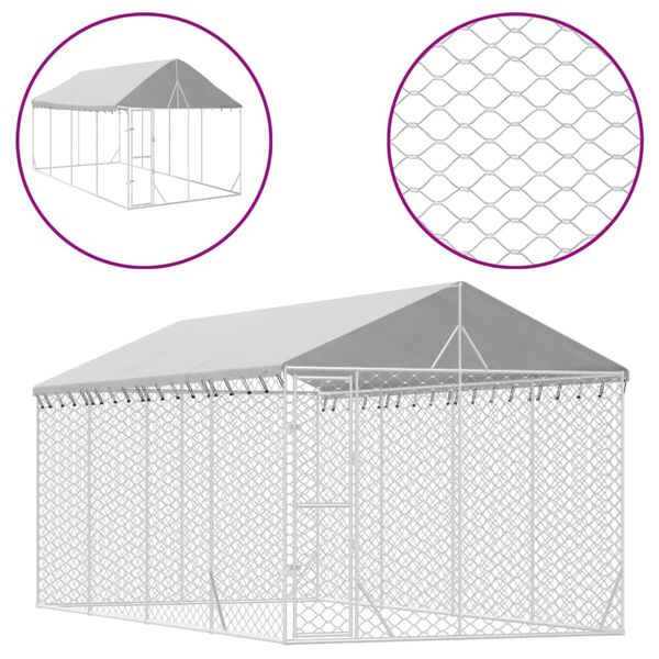 vidaXL Chenil d'extérieur pour chiens avec toit argenté 3x6x2,5 m