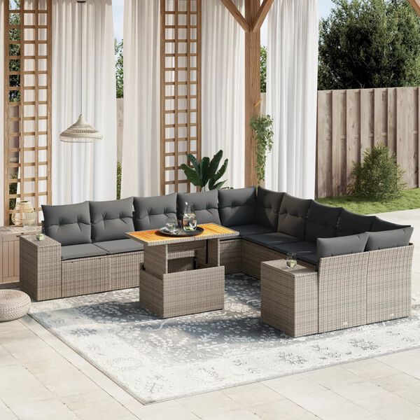 vidaXL Salon de jardin 11 pcs avec coussins gris r&eacute;sine tress&eacute;e