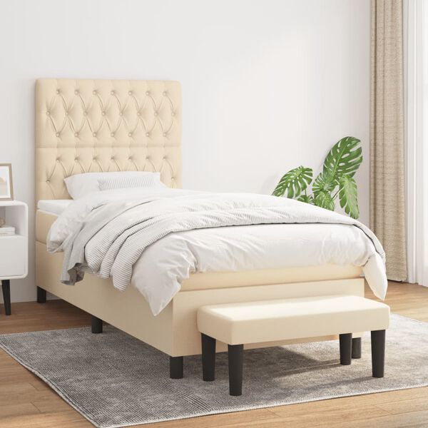 vidaXL Sommier &agrave; lattes de lit et matelas Cr&egrave;me 90x190 cm Tissu