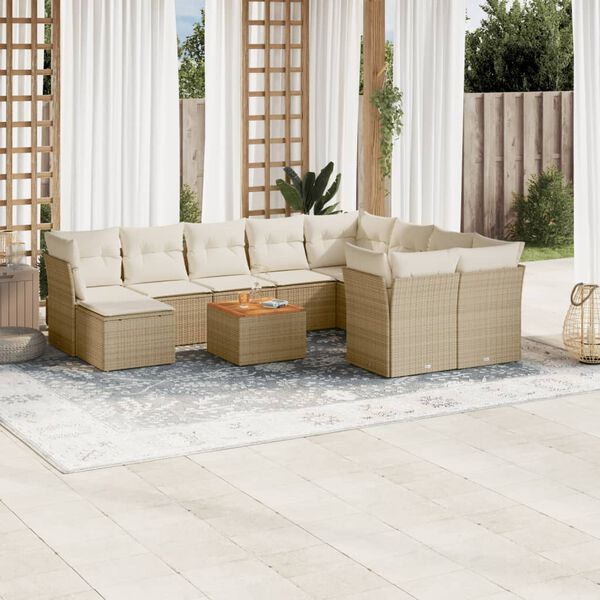 vidaXL Salon de jardin 11 pcs avec coussins beige r&eacute;sine tress&eacute;e